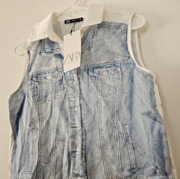 Zara Printed Denim Satin Sleeveless Button Front Top Size SMALL NWT - Picture 6 of 10